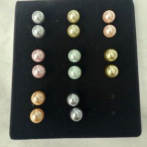 Kenneth Jay Lane - QVC Elegant Multicolor Pearl Stud Earrings Set (8 pairs)